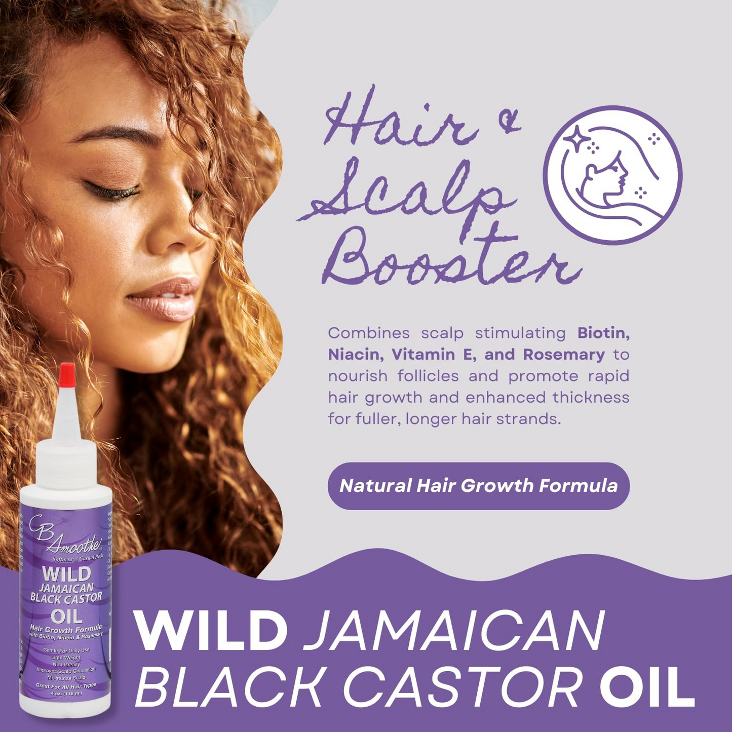 CB Smoothe Wild Jamaican Black Castor Oil - Hair Growth Formula with Biotin, Niacin & Rosemary
